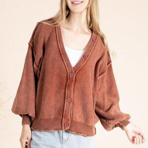 Washed knit button down cardigan